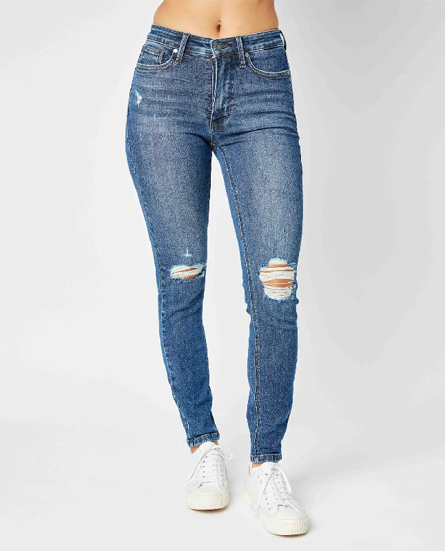 Judy Blue Mid Rise Tummy Control Destroy Skinny Jeans