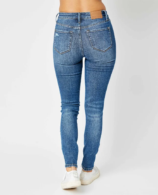 Judy Blue Mid Rise Tummy Control Destroy Skinny Jeans