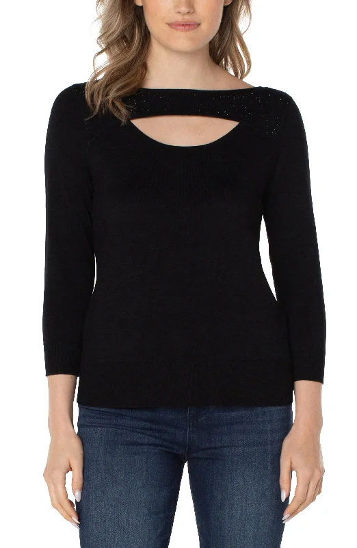 Liverpool 3/4 Sleeve Sweater w/Rhinestones (black)