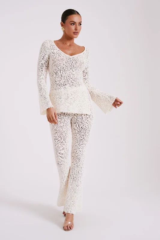 Liz Boucle Long Sleeve Top - Cream