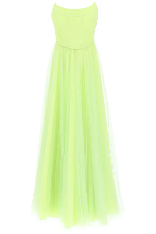 long bustier dress with shaped neckline DCW441 TU PISTACCHIO