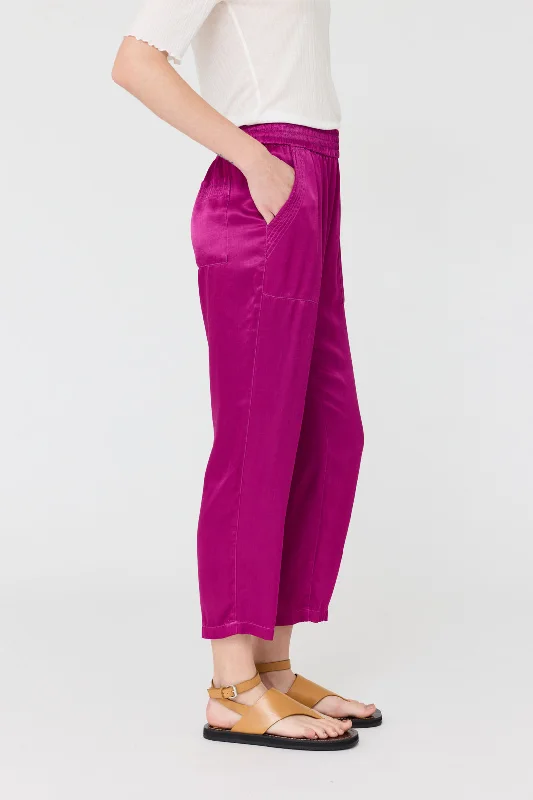 Pebble Satin Magenta Trapunto Pant