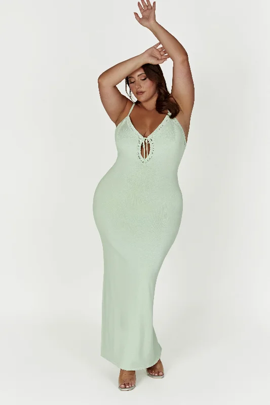 Maia Pointelle Knit Maxi Dress - Pistachio Green