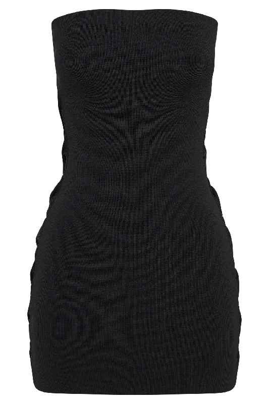 Maisy Strapless Knit Twist Mini Dress - Black