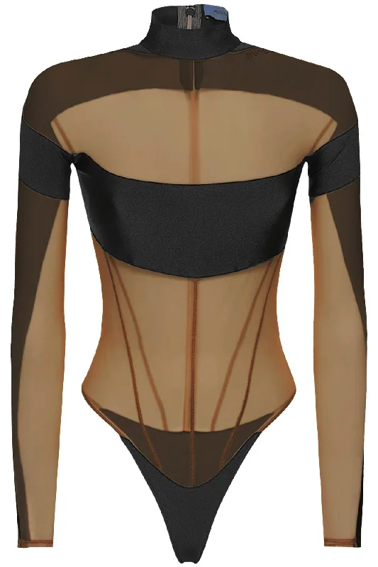 Mugler long sleeve illusion bodysuit BO0148842 BLACK NUDE 02