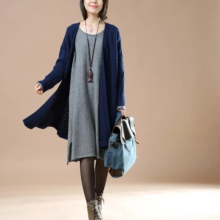 Navy plus size knitted cardigans sweater coats