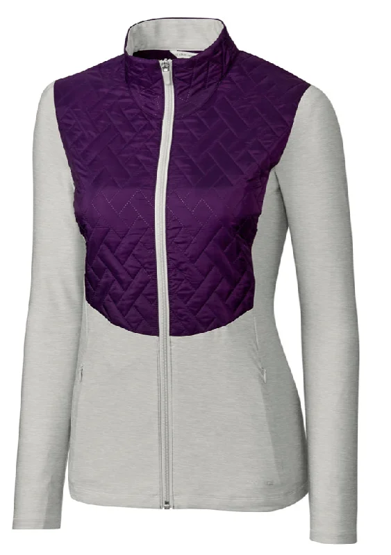 New Annika by Cutter & Buck Propel Hybrid Jacket in Gray & Dark Purple MSP$140