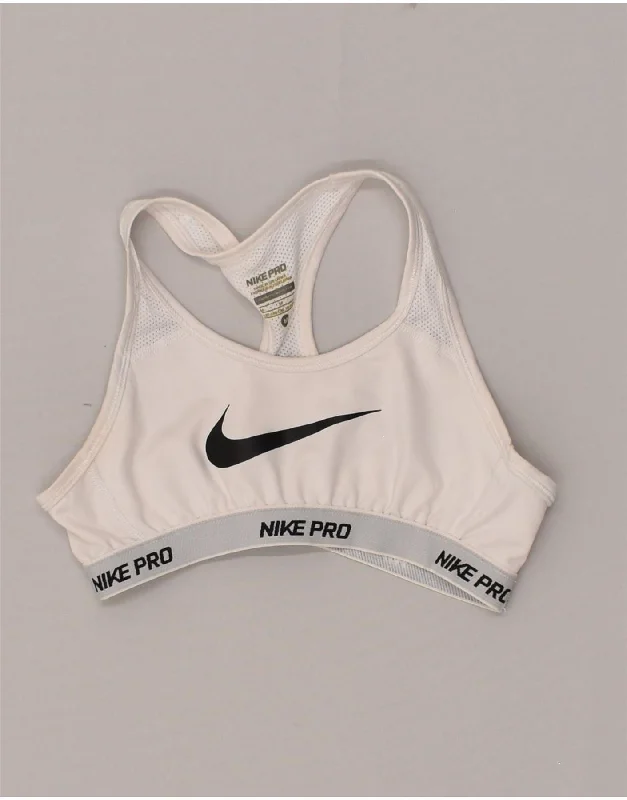 NIKE Girls Graphic Sport Bra Top 11-12 Years Medium White Polyester