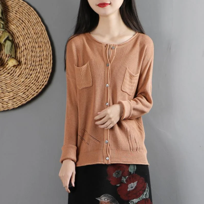 Oversized light orange Sweater Blouse fall fashion o neck knitted blouse long sleeve