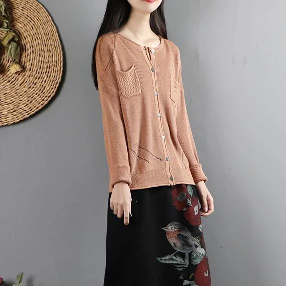 Oversized light orange Sweater Blouse fall fashion o neck knitted blouse long sleeve