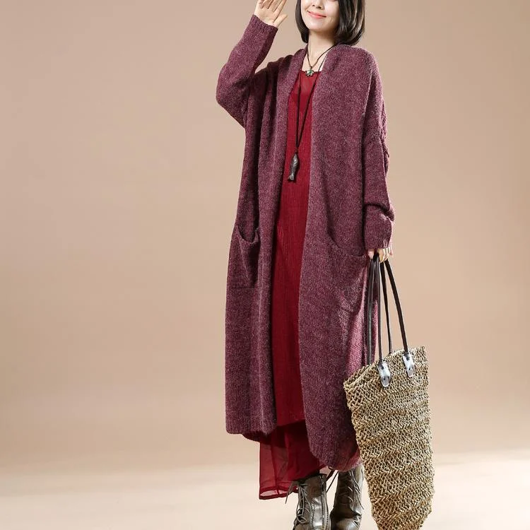 Plus size sweaters long cardigans in burgundy