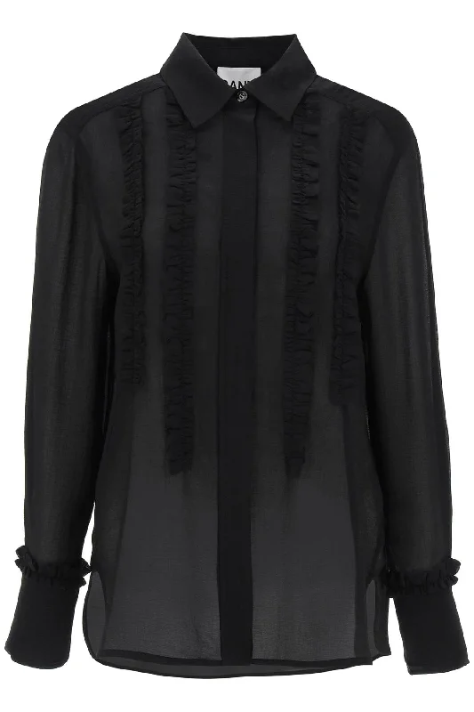 ruffled chiffon shirt F8741 BLACK