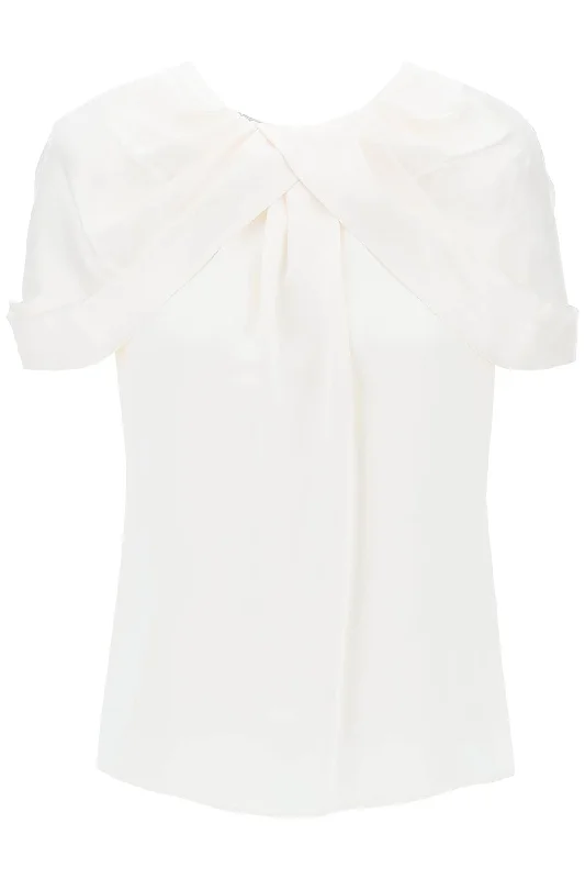 Stella mccartney satin blouse with petal sleeves 6T0181 3BU370 CREAM