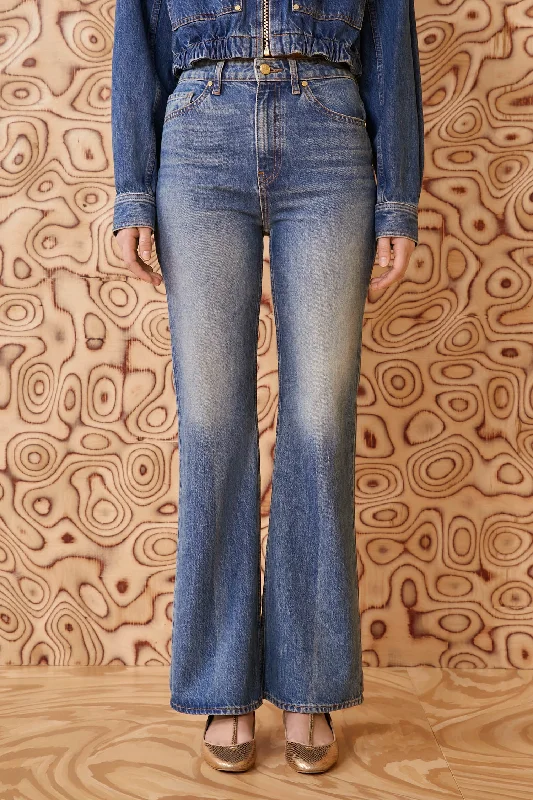 The Martine Jean Blue Flare-Leg Cotton Denim Jeans