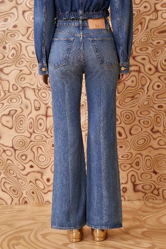 The Martine Jean Blue Flare-Leg Cotton Denim Jeans