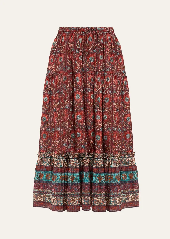 Paige Skirt Pomegranate Floral Cotton Midi Skirt