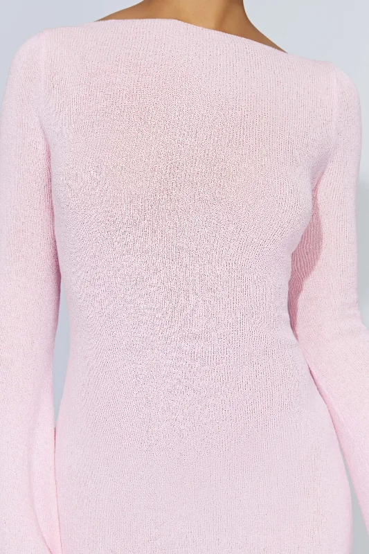 Zahra Long Sleeve Open Back Mini Knit Dress - Blush Pink