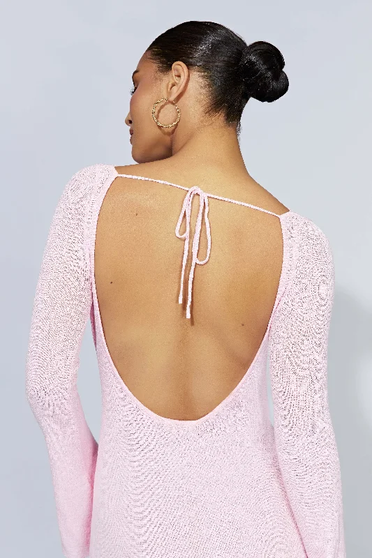 Zahra Long Sleeve Open Back Mini Knit Dress - Blush Pink