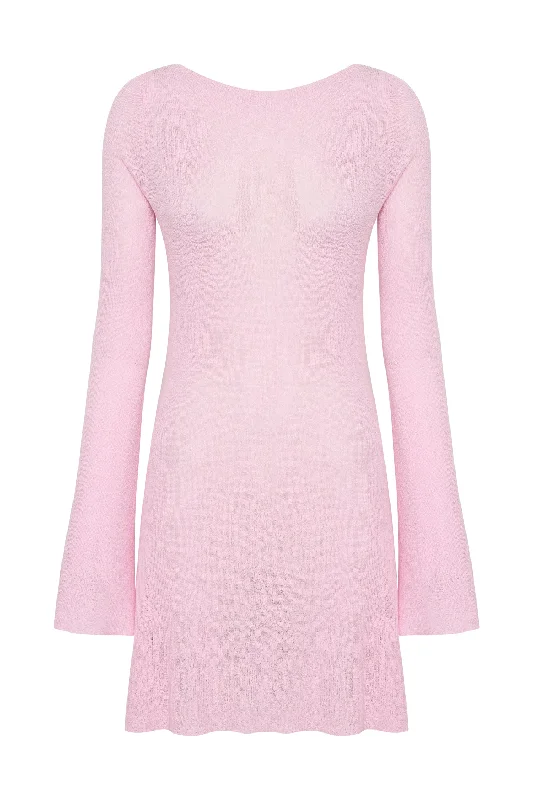 Zahra Long Sleeve Open Back Mini Knit Dress - Blush Pink