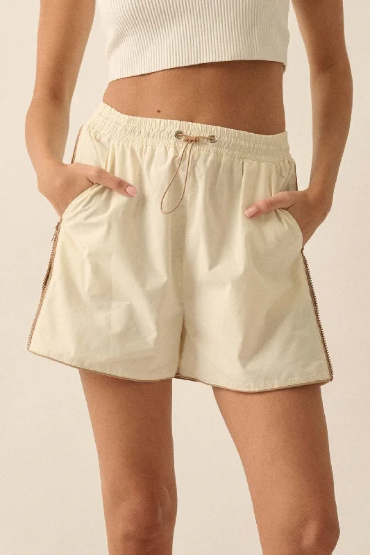 Zip Zap Side-Zip Piping-Trim Drawstring Shorts