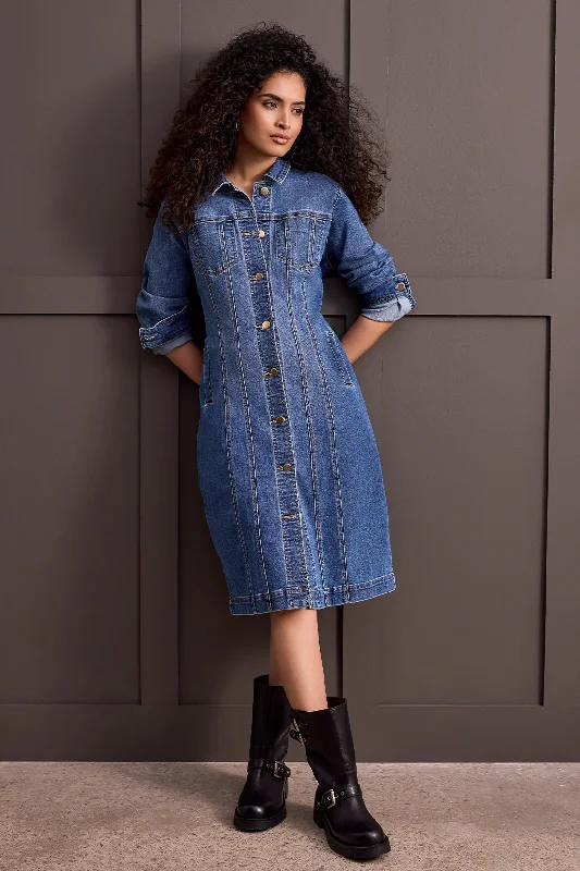 Tribal Long Fitted Denim Dress